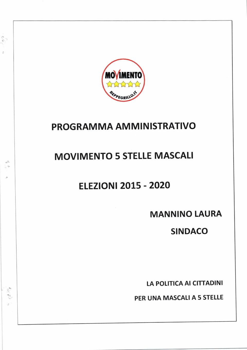 MOVIMENTO 5 STELLE MASCALI ELEZIONI