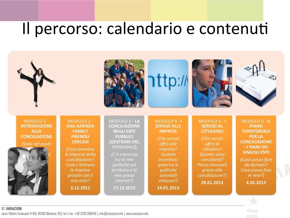 ) 17.12.2012 MODULO 4 - I SERVIZI ALLE IMPRESE (Che servizi oﬀro alle imprese? Quanto incenbvo/ governo le polibche aziendali virtuose?) 14.01.2013 MODULO 5 - I SERVIZI AL CITTADINO (Che servizi oﬀro al cifadino?