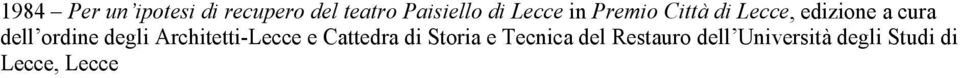 ordine degli Architetti-Lecce e Cattedra di Storia e