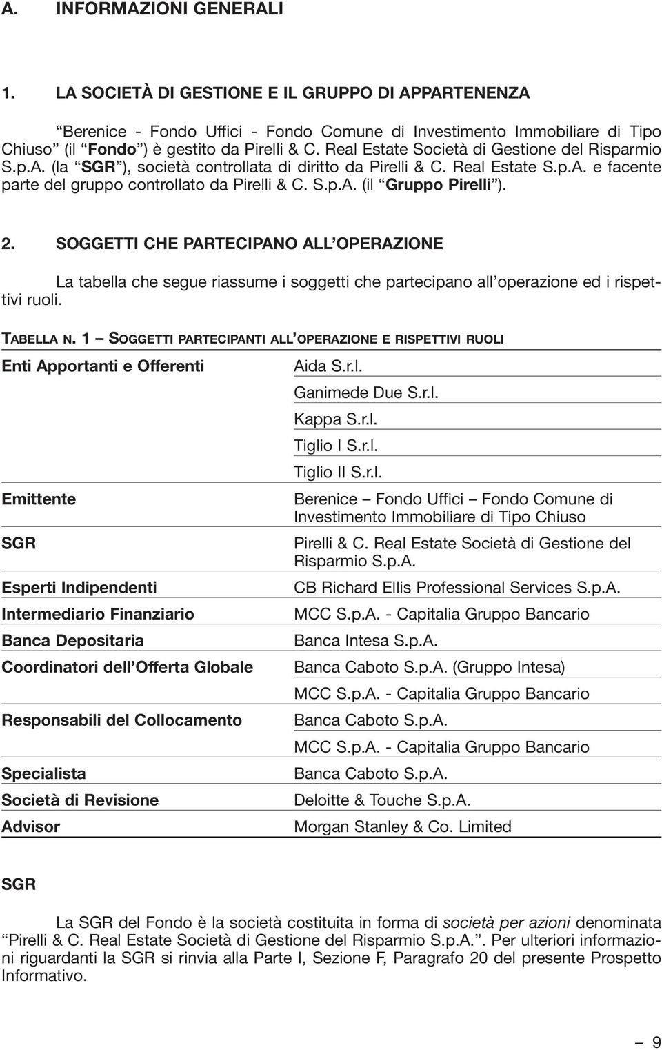 2. SOGGETTI CHE PARTECIPANO ALL OPERAZIONE La tabella che segue riassume i soggetti che partecipano all operazione ed i rispettivi ruoli. TABELLA N.