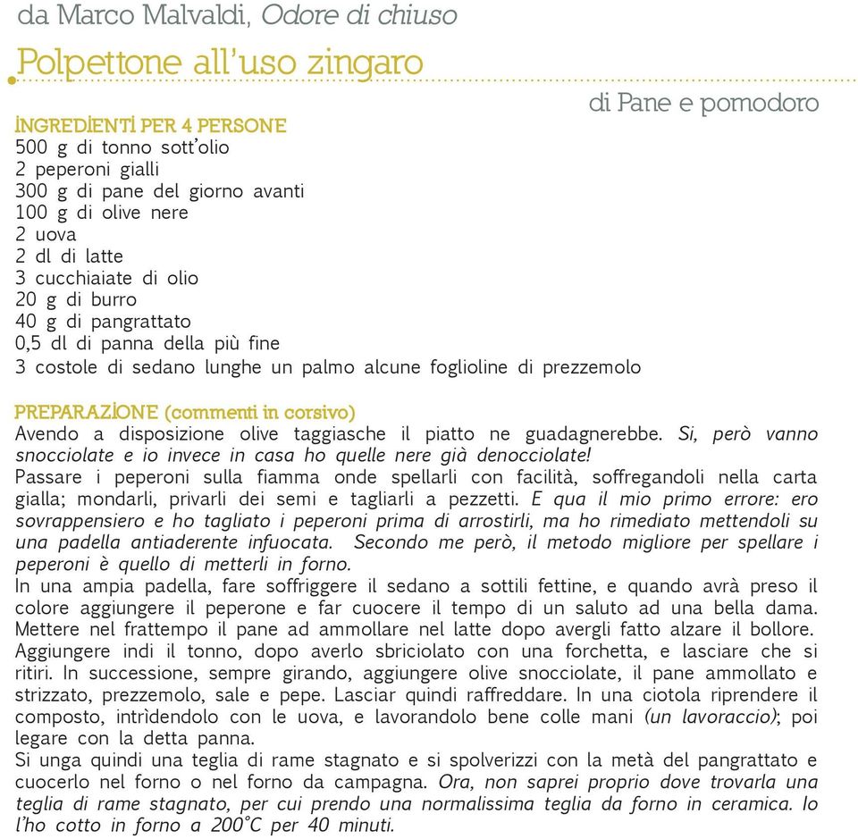 (commenti in corsivo) Avendo a disposizione olive taggiasche il piatto ne guadagnerebbe. Si, però vanno snocciolate e io invece in casa ho quelle nere già denocciolate!