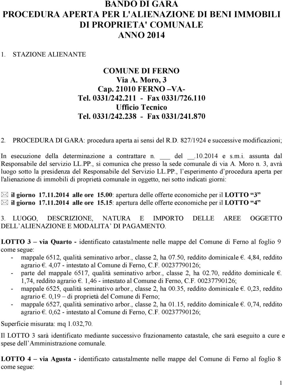 del.10.2014 e s.m.i. assunta dal Responsabile del servizio LL.PP.