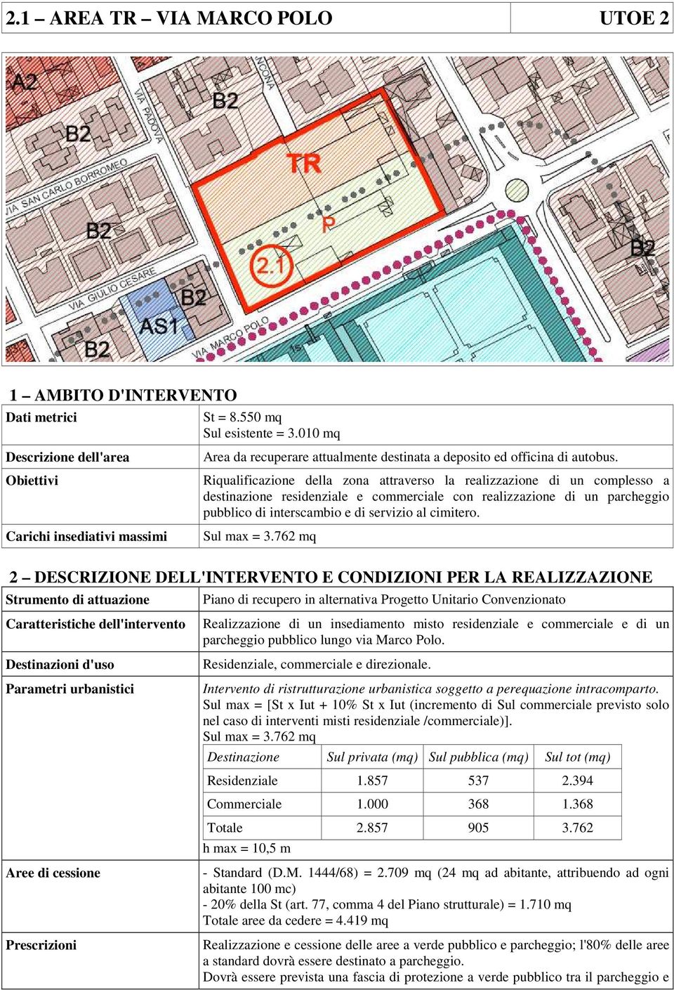 Riqualificazione della zona attraverso la realizzazione di un complesso a destinazione residenziale e commerciale con realizzazione di un parcheggio pubblico di interscambio e di servizio al cimitero.