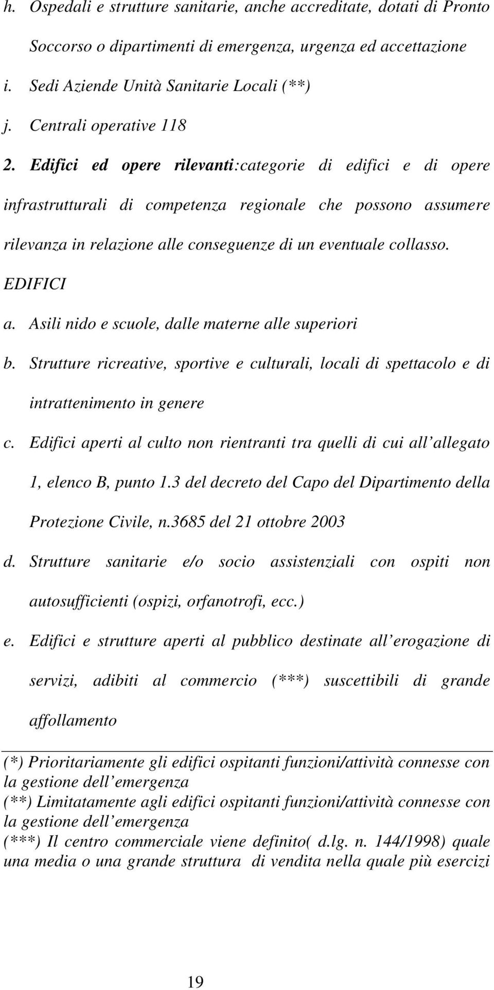 Edifici ed opere rilevanti:categorie di edifici e di opere infrastrutturali di competenza regionale che possono assumere rilevanza in relazione alle conseguenze di un eventuale collasso. EDIFICI a.