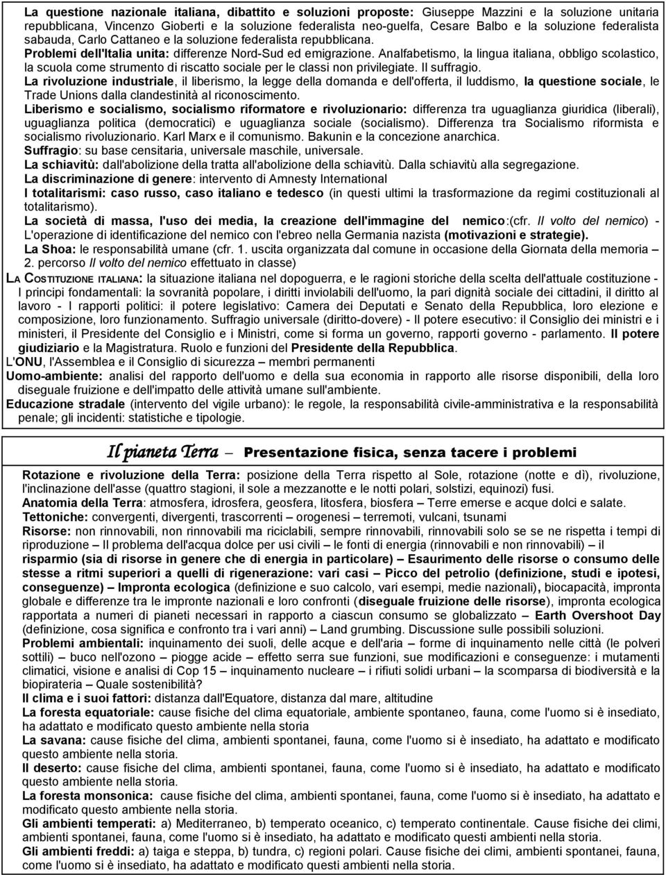 Analfabetismo, la lingua italiana, obbligo scolastico, la scuola come strumento di riscatto sociale per le classi non privilegiate. Il suffragio.