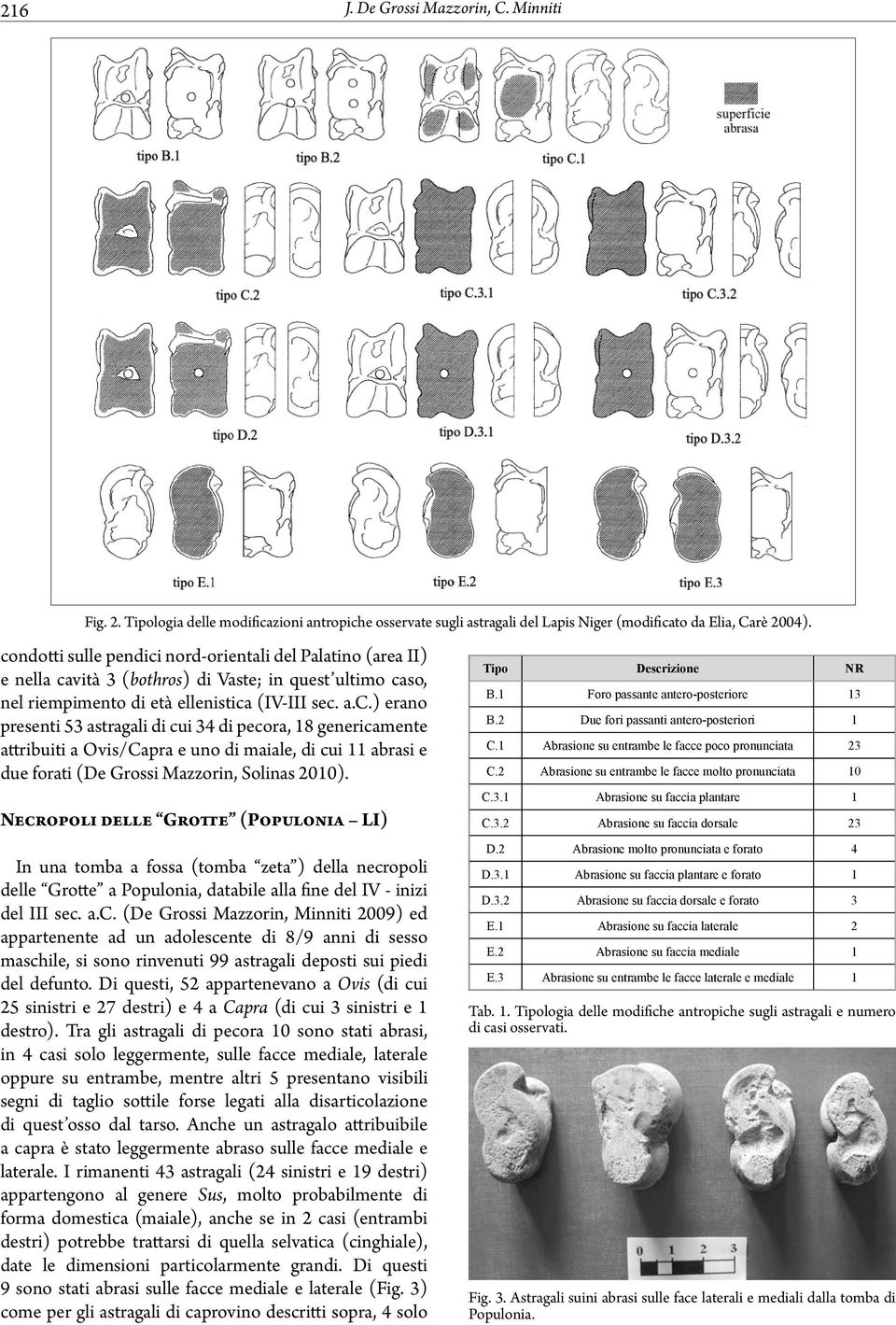 Necropoli delle Grotte (Populonia LI) In una tomba a fossa (tomba zeta ) della necropoli delle Grotte a Populonia, databile alla fine del IV - inizi del III sec. a.c. (De Grossi Mazzorin, Minniti 2009) ed appartenente ad un adolescente di 8/9 anni di sesso maschile, si sono rinvenuti 99 astragali deposti sui piedi del defunto.