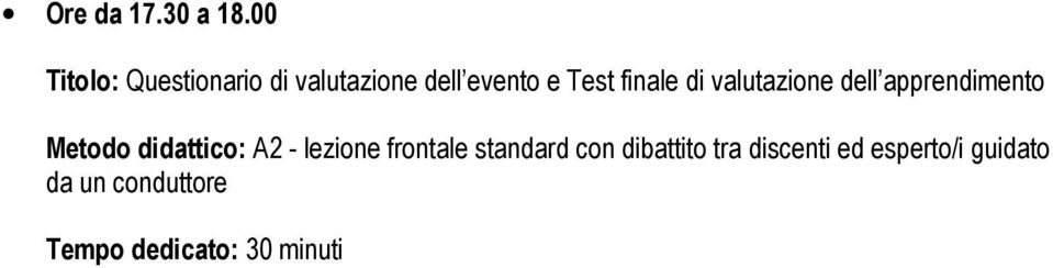 finale di valutazione dell apprendimento : A2 - lezione