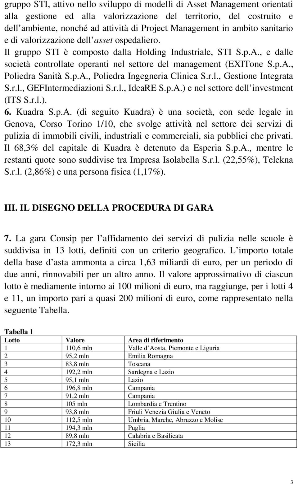 , e dalle società controllate operanti nel settore del management (EXITone S.p.A., Poliedra Sanità S.p.A., Poliedra Ingegneria Clinica S.r.l., Gestione Integrata S.r.l., GEFIntermediazioni S.r.l., IdeaRE S.