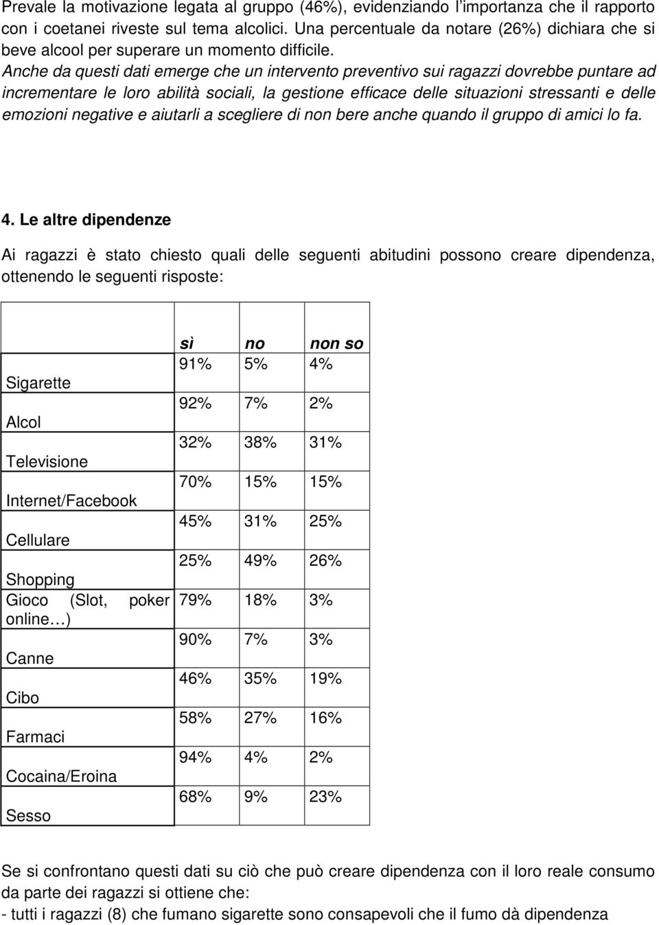 Anche da questi dati emerge che un intervento preventivo sui ragazzi dovrebbe puntare ad incrementare le loro abilità sociali, la gestione efficace delle situazioni stressanti e delle emozioni