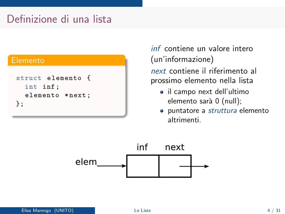 al prossimo elemento nella lista il campo next dell ultimo elemento sarà 0