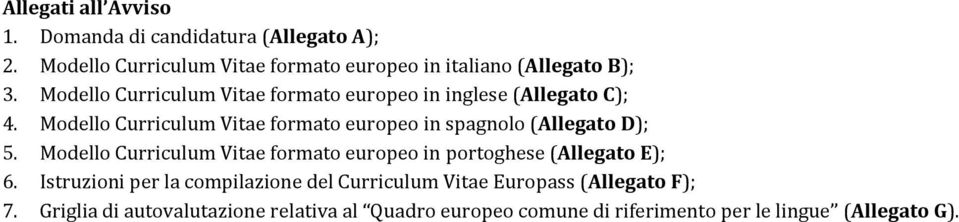 Modello Curriculum Vitae formato europeo in spagnolo (Allegato D); 5.