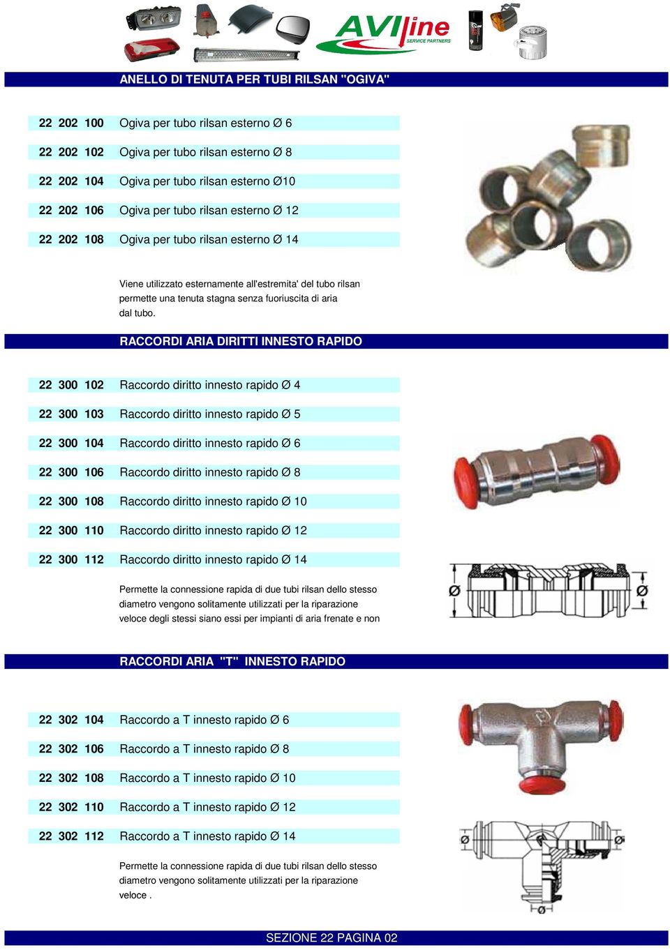 RACCORDI ARIA DIRITTI INNESTO RAPIDO 22 300 102 Raccordo diritto innesto rapido Ø 4 22 300 103 Raccordo diritto innesto rapido Ø 5 22 300 104 Raccordo diritto innesto rapido Ø 6 22 300 106 Raccordo