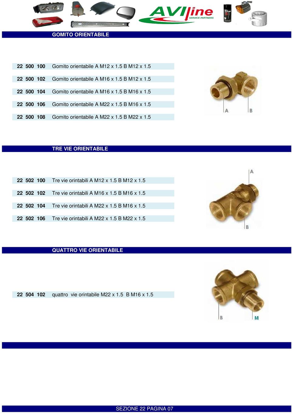 5 TRE VIE ORIENTABILE 22 502 100 Tre vie orintabili A M12 x 1.5 B M12 x 1.5 22 502 102 Tre vie orintabili A M16 x 1.5 B M16 x 1.