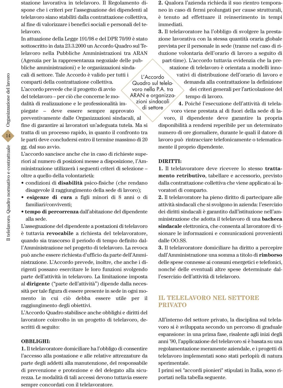 telelavoro. In attuazione della Legge 191/98 e del DPR 70/99 è stato sottoscritto in data 23.