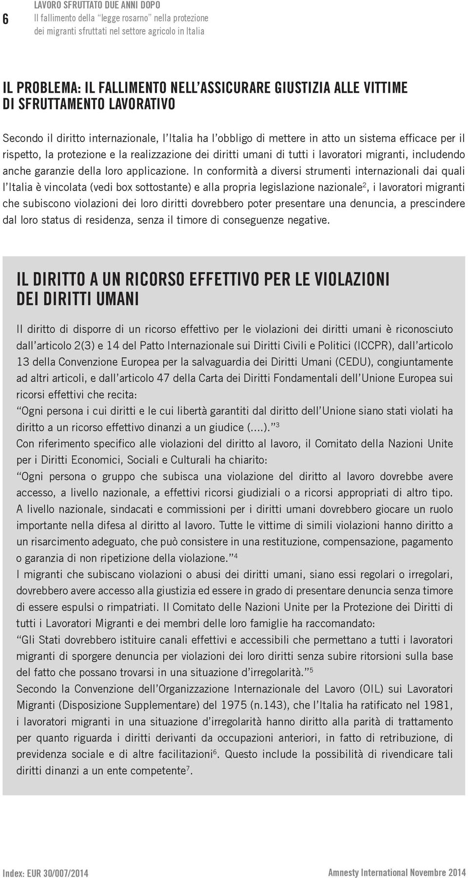 In conformità a diversi strumenti internazionali dai quali l Italia è vincolata (vedi box sottostante) e alla propria legislazione nazionale 2, i lavoratori migranti che subiscono violazioni dei loro