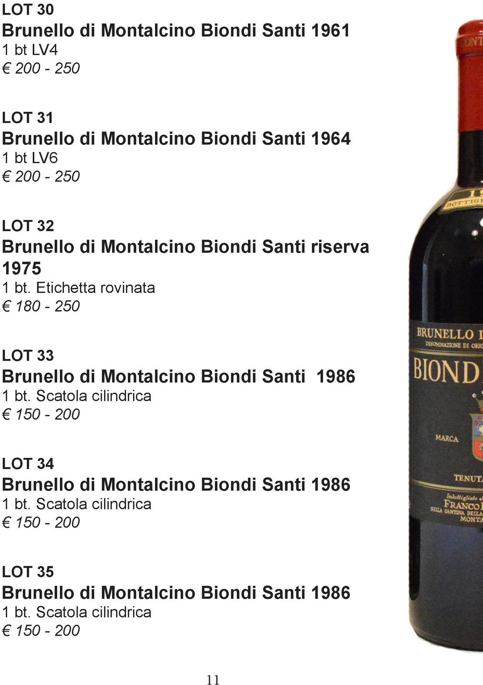 Etichetta rovinata 180-250 LOT 33 Brunello di Montalcino Biondi Santi 1986 1 bt.