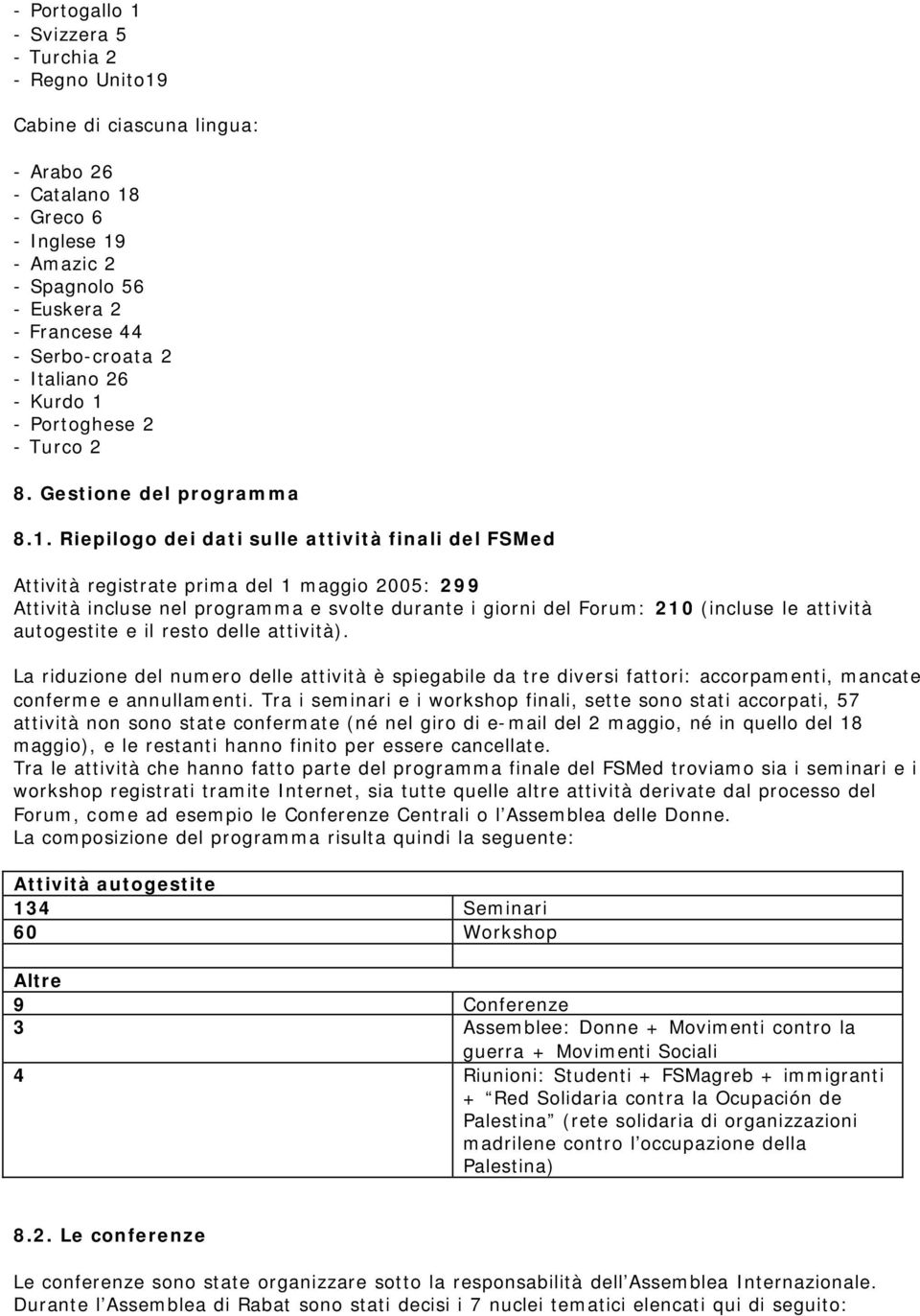 - Portoghese 2 - Turco 2 8. Gestione del programma 8.1.