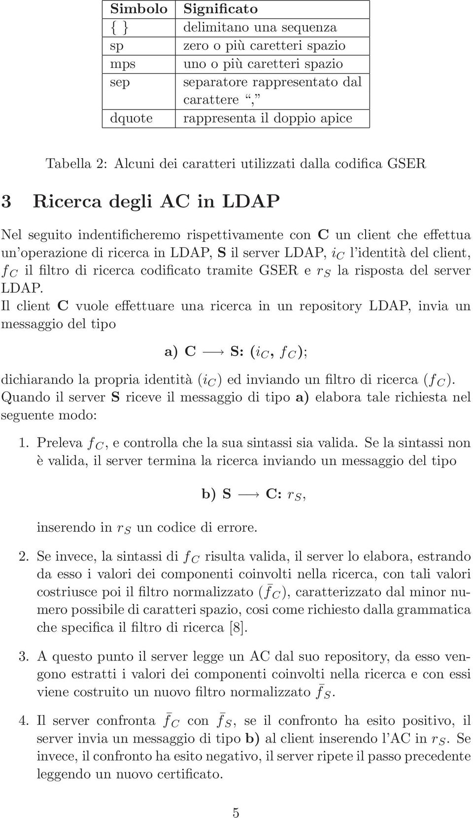 LDAP, i C l identità del client, f C il filtro di ricerca codificato tramite GSER e r S la risposta del server LDAP.