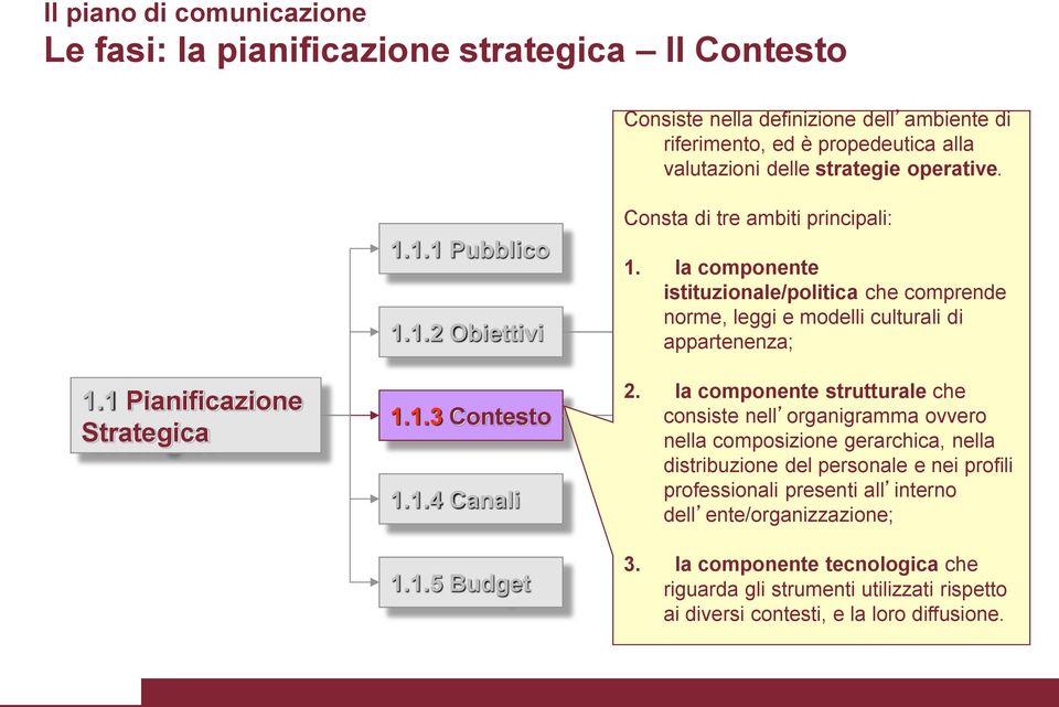 1.2.3 Affettivi 2. la componente strutturale che consiste 1.1.3.1 nell organigramma Istituzionale ovvero nella composizione gerarchica, nella distribuzione 1.1.3.2 Strutturale del personale e nei profili professionali presenti all interno dell ente/organizzazione; 1.