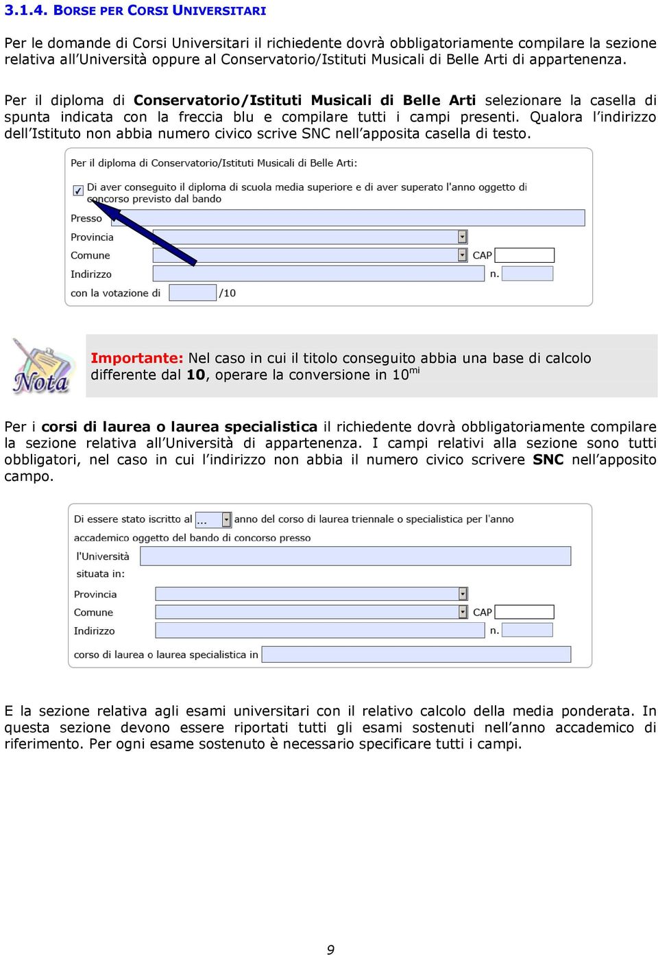 Belle Arti di appartenenza. Per il diploma di Conservatorio/Istituti Musicali di Belle Arti selezionare la casella di spunta indicata con la freccia blu e compilare tutti i campi presenti.