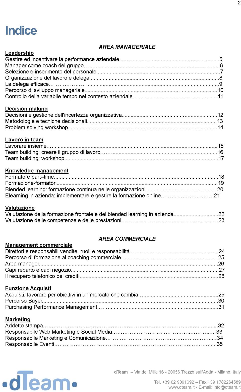 ..12 Metodologie e tecniche decisionali...13 Problem solving workshop...14 Lavoro in team Lavorare insieme...15 Team building: creare il gruppo di lavoro...16 Team building: workshop.