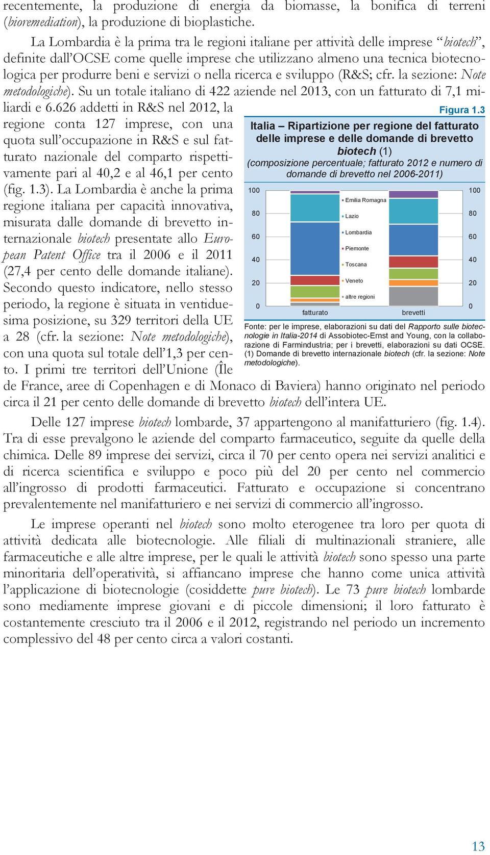 o nella ricerca e sviluppo (R&S; cfr. la sezione: Note metodologiche). Su un totale italiano di 422 aziende nel 2013, con un fatturato di 7,1 miliardi e 6.