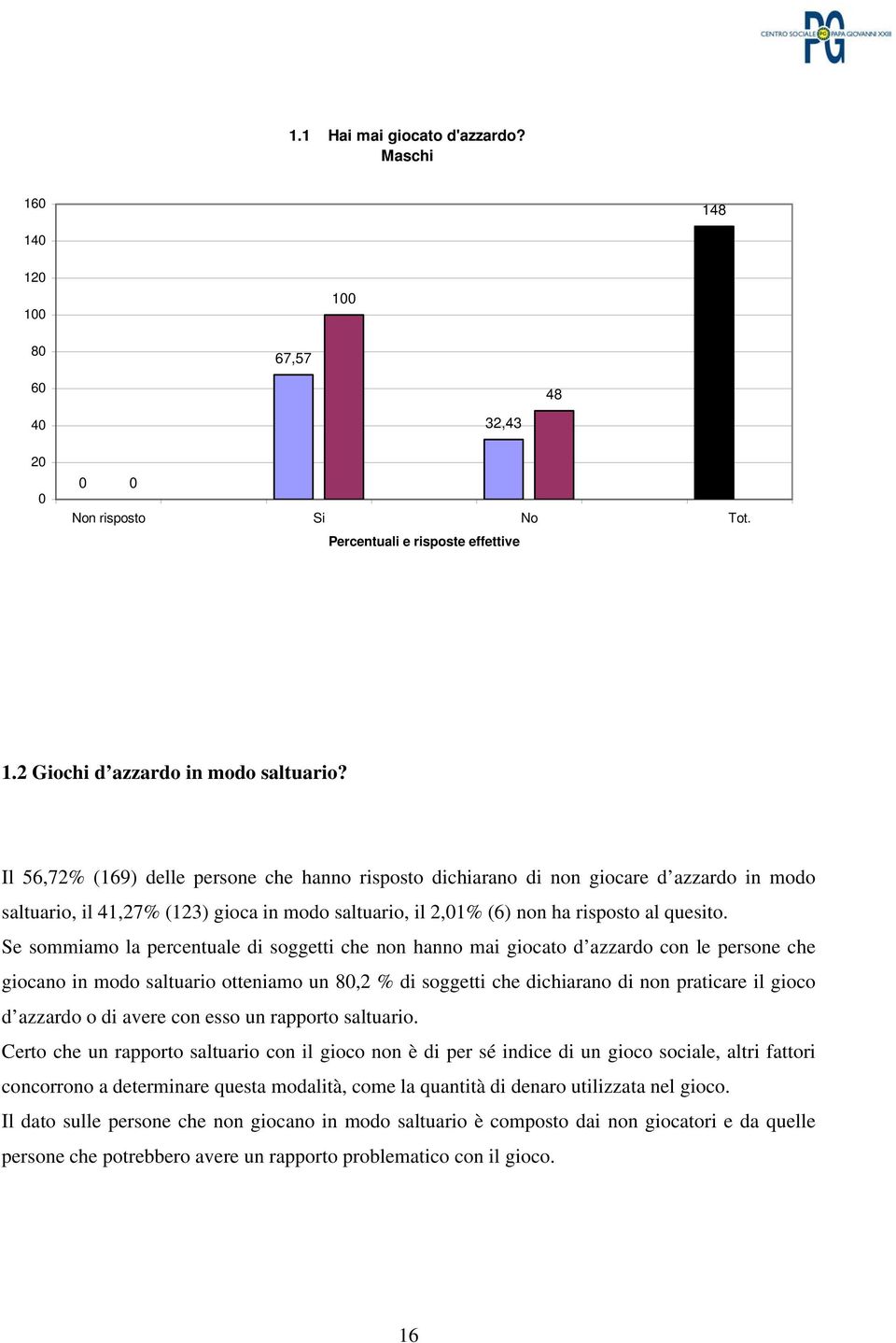 Se sommiamo la percentuale di soggetti che non hanno mai giocato d azzardo con le persone che giocano in modo saltuario otteniamo un 8,2 % di soggetti che dichiarano di non praticare il gioco d