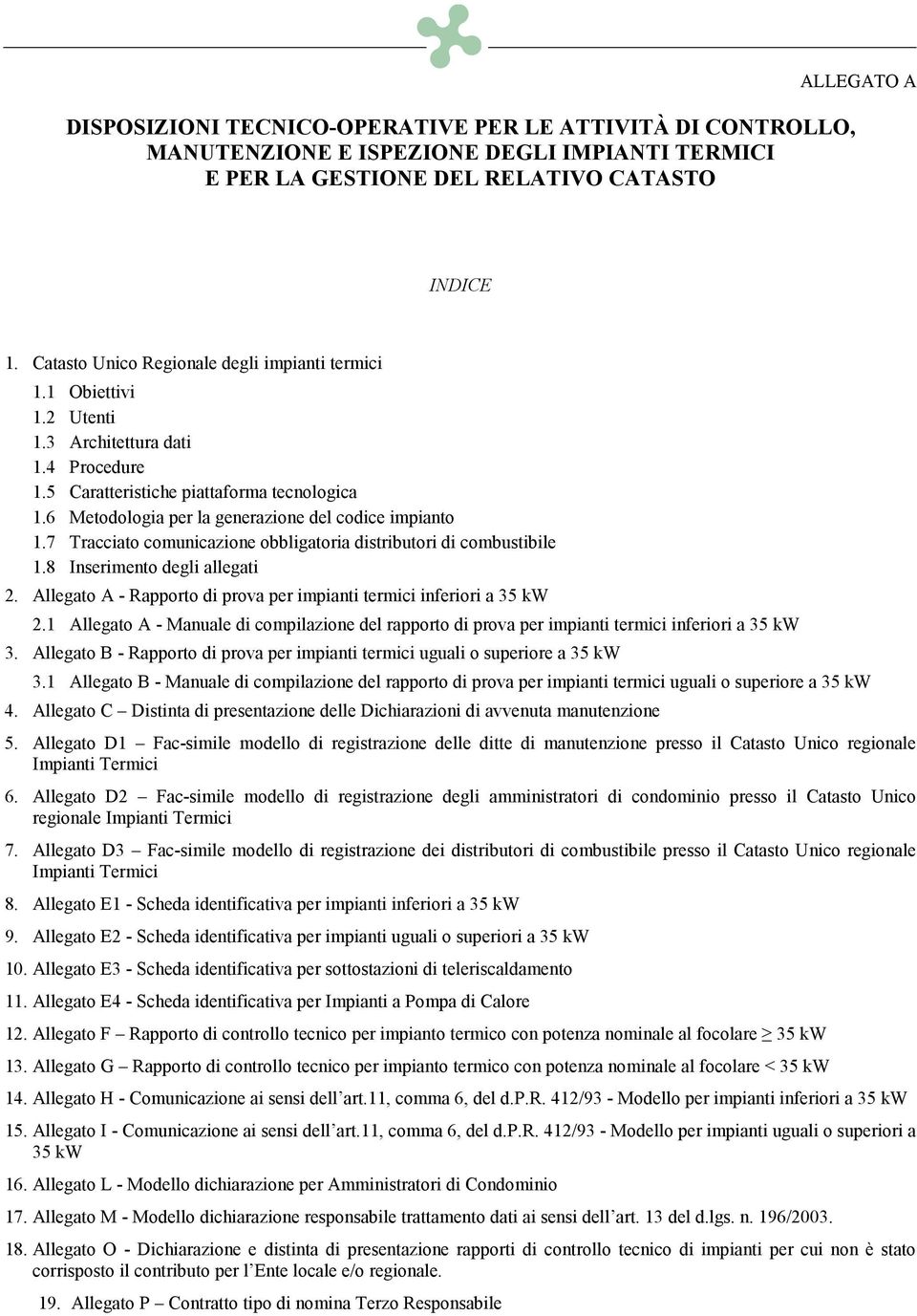 6 Metodologia per la generazione del codice impianto 1.7 Tracciato comunicazione obbligatoria distributori di combustibile 1.8 Inserimento degli allegati 2.