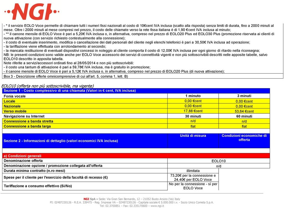 o, in alternativa, compreso nel prezzo di EOLO20 Plus ed EOLO30 Plus (promozione riservata ai clienti di nuova attivazione (con servizio richiesto contestualmente alla connessione); - il costo di