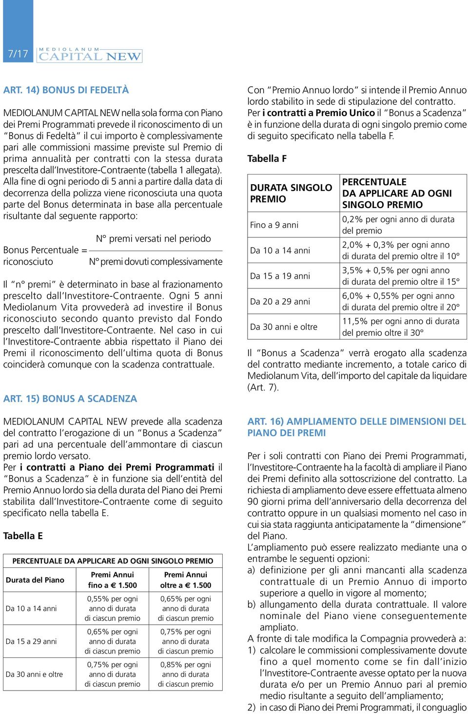 massime previste sul Premio di prima annualità per contratti con la stessa durata prescelta dall Investitore-Contraente (tabella 1 allegata).