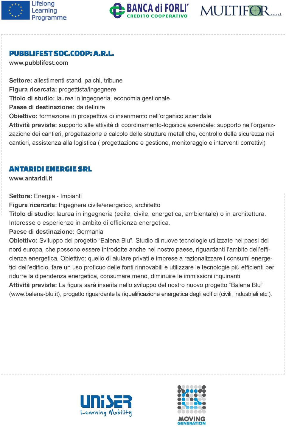 formazione in prospettiva di inserimento nell organico aziendale Attività previste: supporto alle attività di coordinamento-logistica aziendale: supporto nell organizzazione dei cantieri,