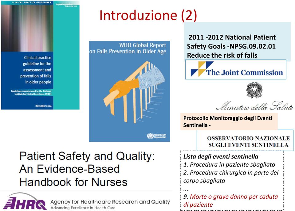 Lista degli eventi sentinella 1. Procedura in paziente sbagliato 2.