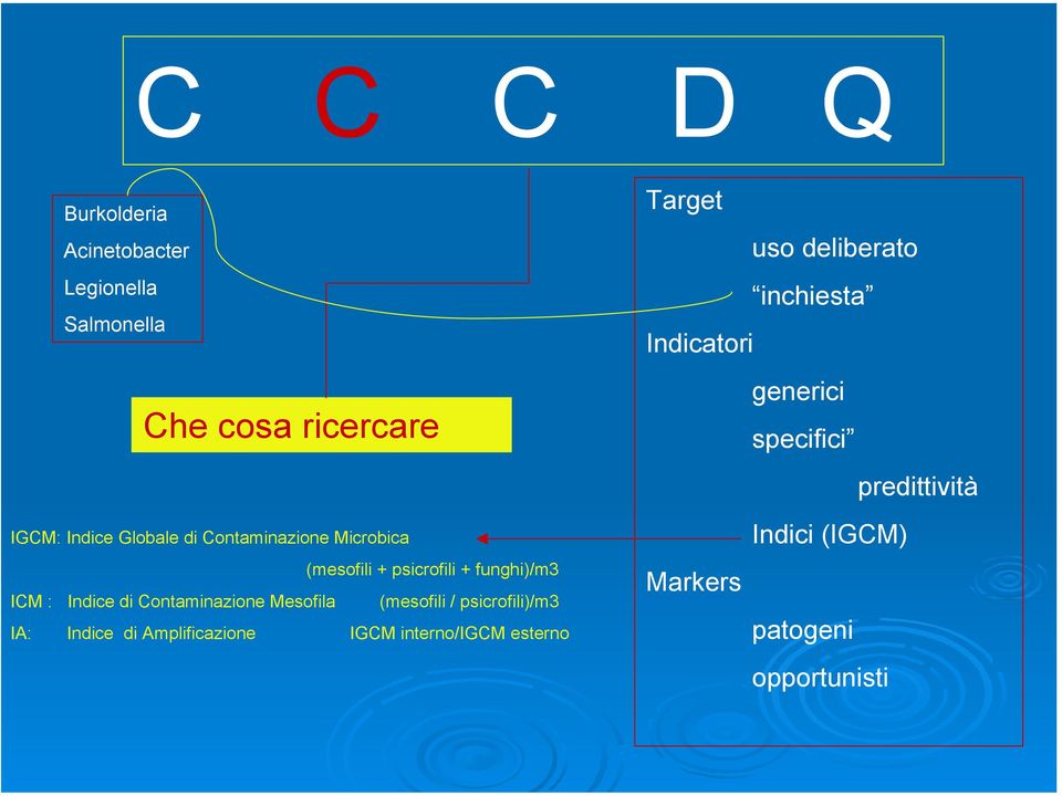 (mesofili / psicrofili)/m3 IA: Indice di Amplificazione IGCM interno/igcm esterno Target uso