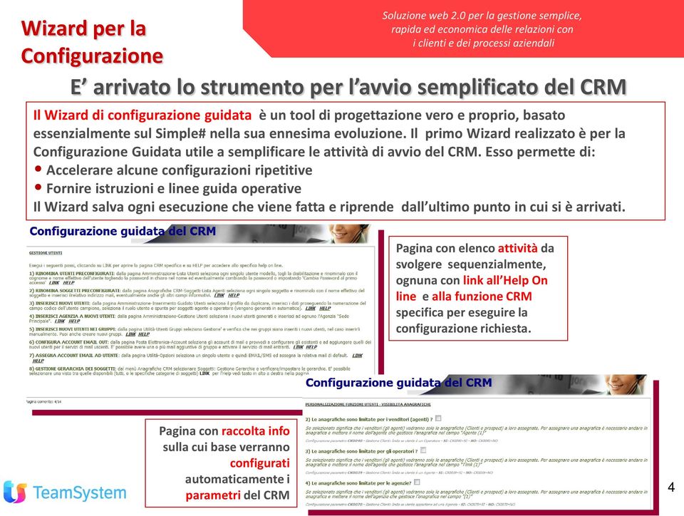 essenzialmente sul Simple# nella sua ennesima evoluzione. Il primo Wizard realizzato è per la Configurazione Guidata utile a semplificare le attività di avvio del CRM.