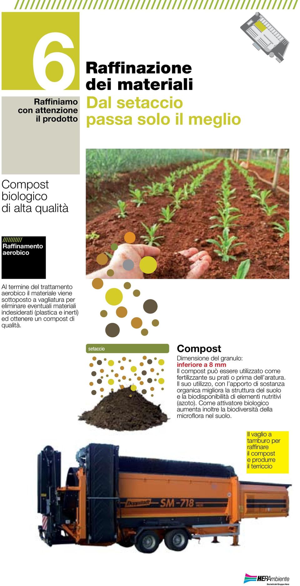 setaccio Compost Dimensione del granulo: inferiore a 8 mm Il compost può essere utilizzato come fertilizzante su prati o prima dell aratura.