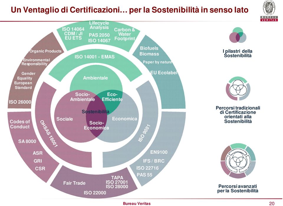 Equality European Standard Ambientale EU Ecolabel ISO 26000 Codes of Conduct Sociale Socio- Ambientale Sostenibilità Socio- Economica Eco- Efficiente Economica Percorsi tradizionali di