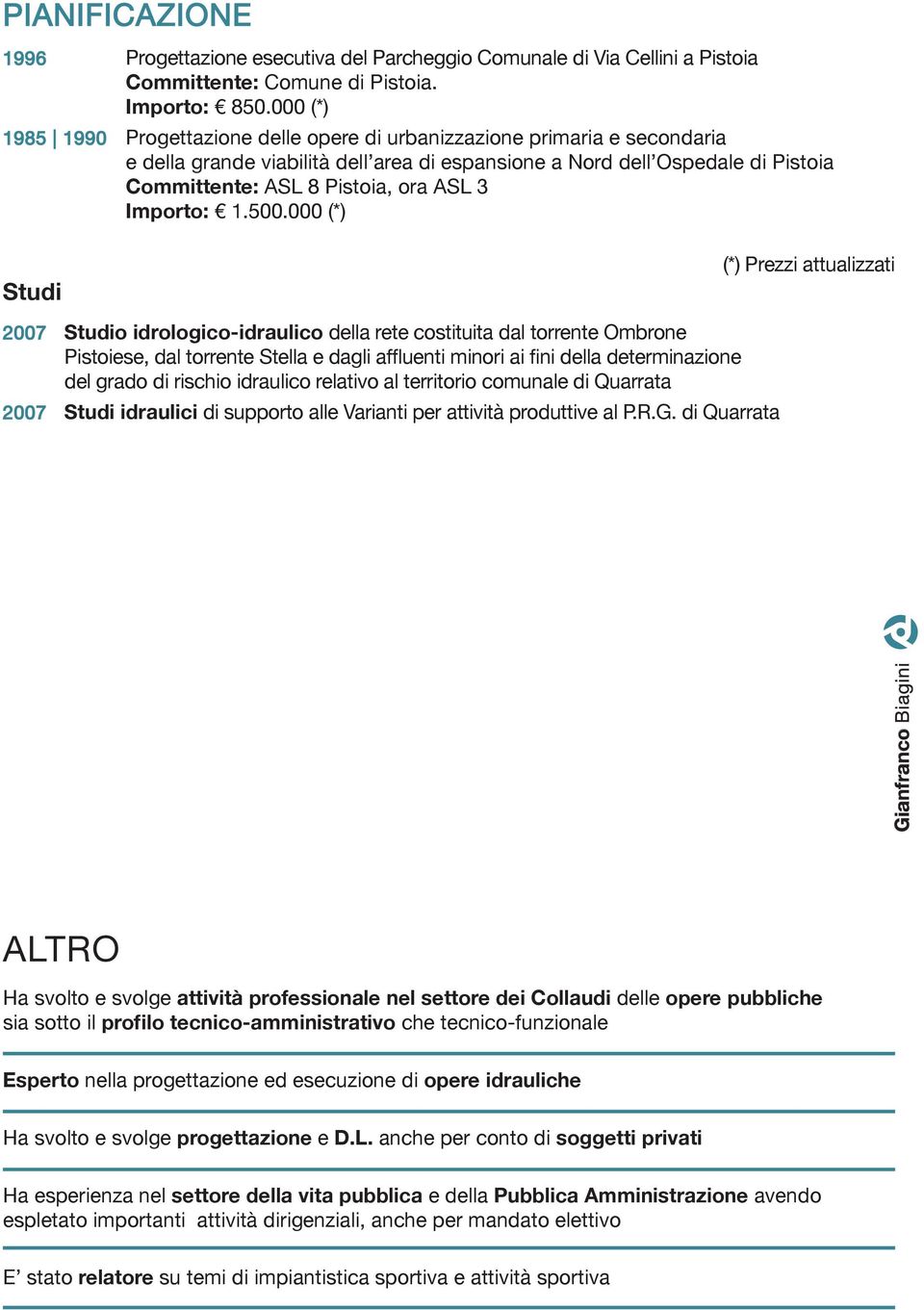 000 (*) Studi 2007 Studio idrologico-idraulico della rete costituita dal torrente Ombrone Pistoiese, dal torrente Stella e dagli affluenti minori ai fini della determinazione del grado di rischio