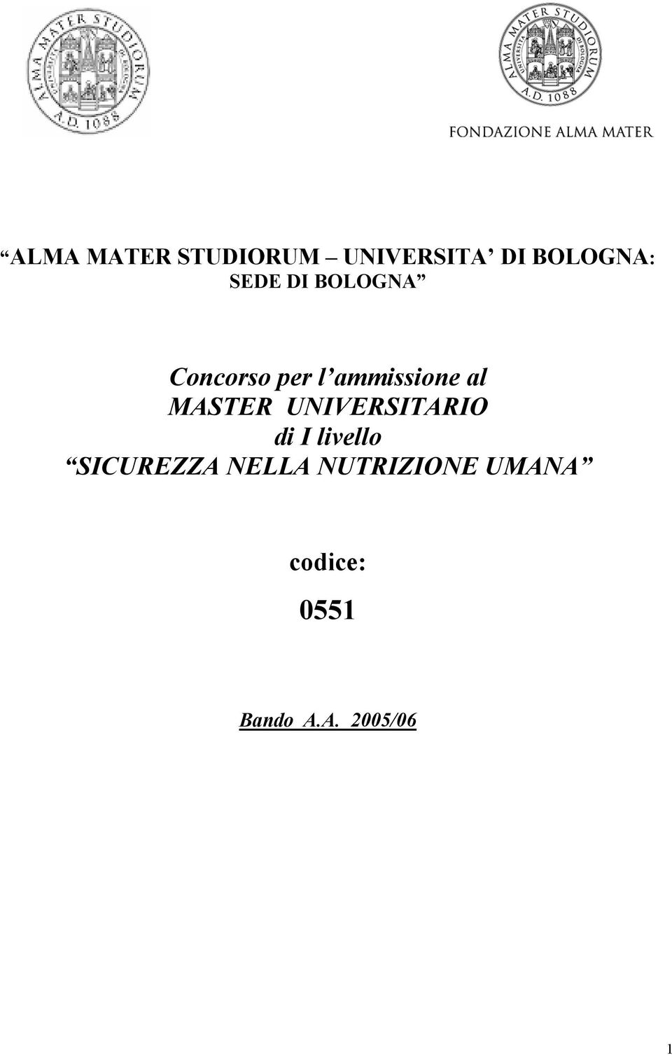 MASTER UNIVERSITARIO di I livello SICUREZZA