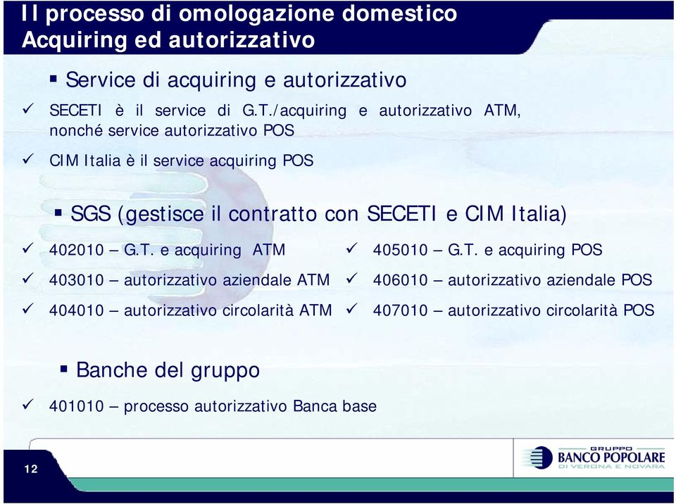 /acquiring e autorizzativo ATM, nonché service autorizzativo POS CIM Italia è il service acquiring POS SGS (gestisce il contratto con