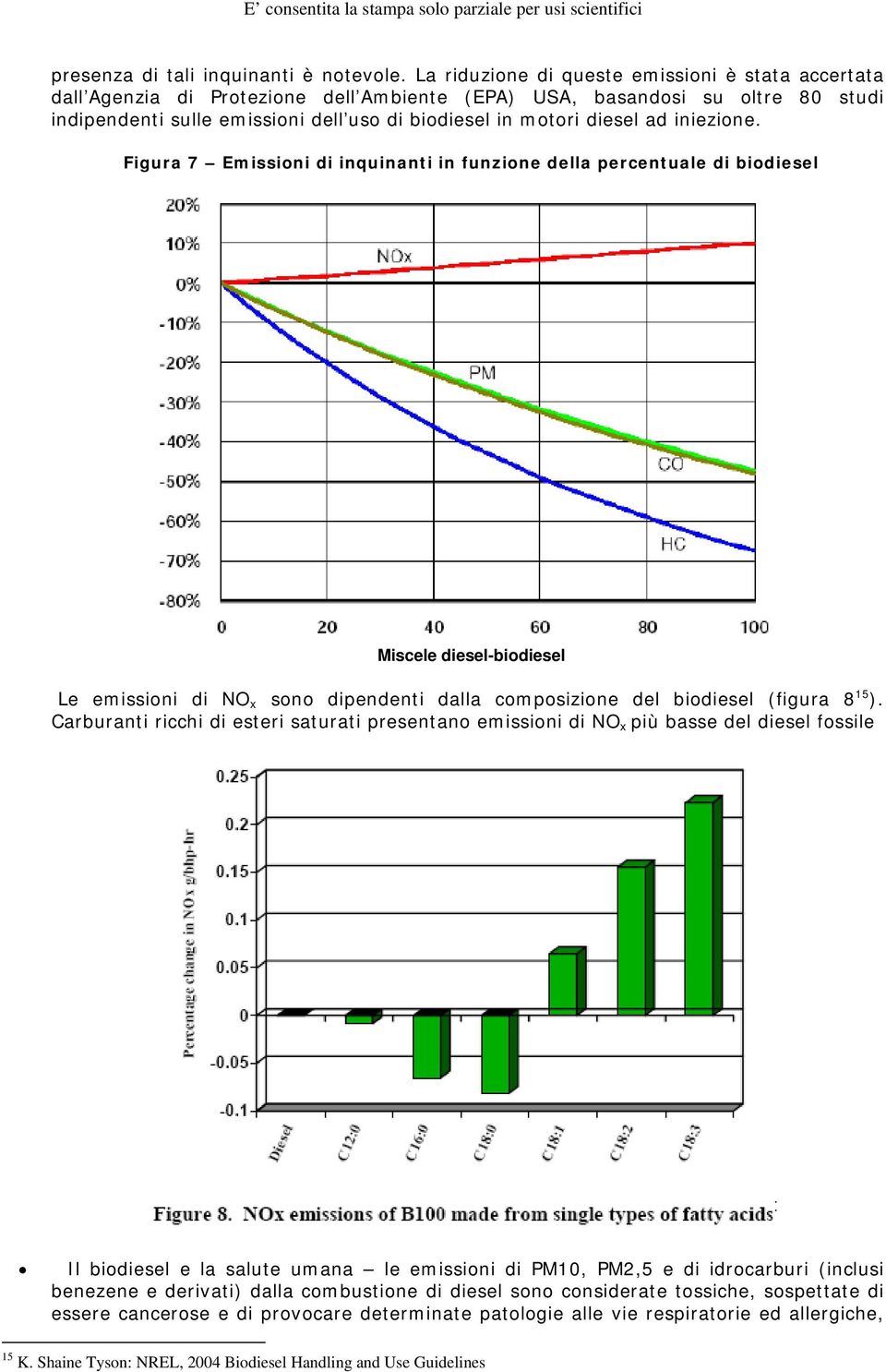 ad iniezione. Figura 7 Emissioni di inquinanti in funzione della percentuale di biodiesel Miscele diesel-biodiesel Le emissioni di NO x sono dipendenti dalla composizione del biodiesel (figura 8 15 ).