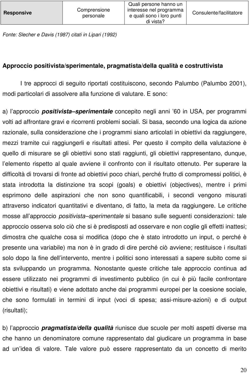 costituiscono, secondo Palumbo (Palumbo 2001), modi particolari di assolvere alla funzione di valutare.