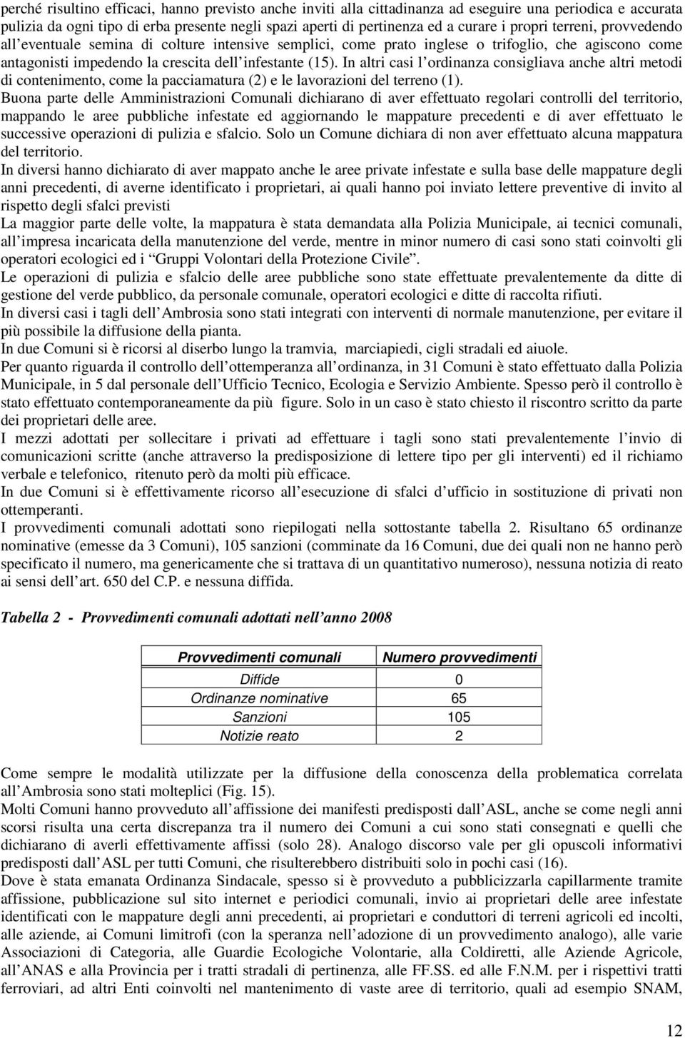 In altri casi l ordinanza consigliava anche altri metodi di contenimento, come la pacciamatura (2) e le lavorazioni del terreno (1).