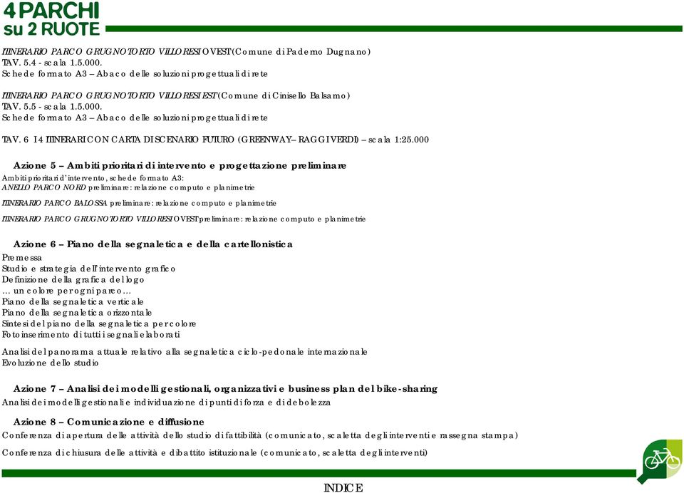 Schede formato A3 Abaco delle soluzioni progettuali di rete TAV. 6 I 4 ITINERARI CON CARTA DI SCENARIO FUTURO (GREENWAY RAGGI VERDI) scala 1:25.