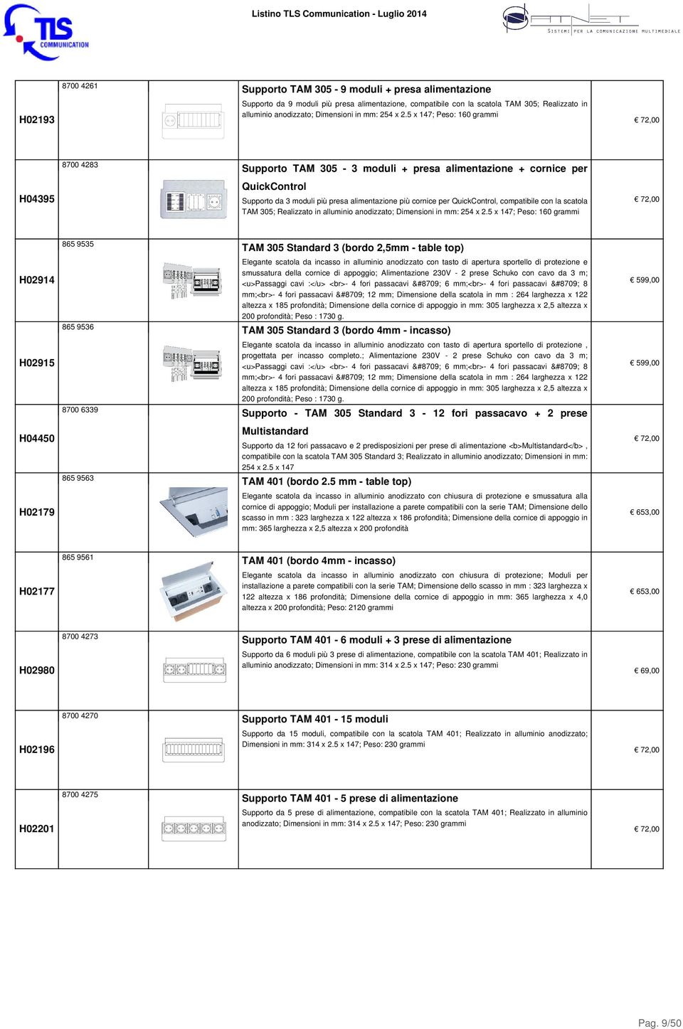 QuickControl, compatibile con la scatola TAM 305; Realizzato in alluminio anodizzato; Dimensioni in mm: 254 x 2.