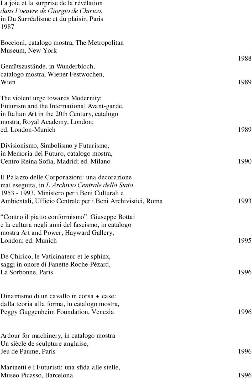 catalogo mostra, Royal Academy, London; ed. London-Munich 1989 Divisionismo, Simbolismo y Futurismo, in Memoria del Futuro, catalogo mostra, Centro Reina Sofia, Madrid; ed.