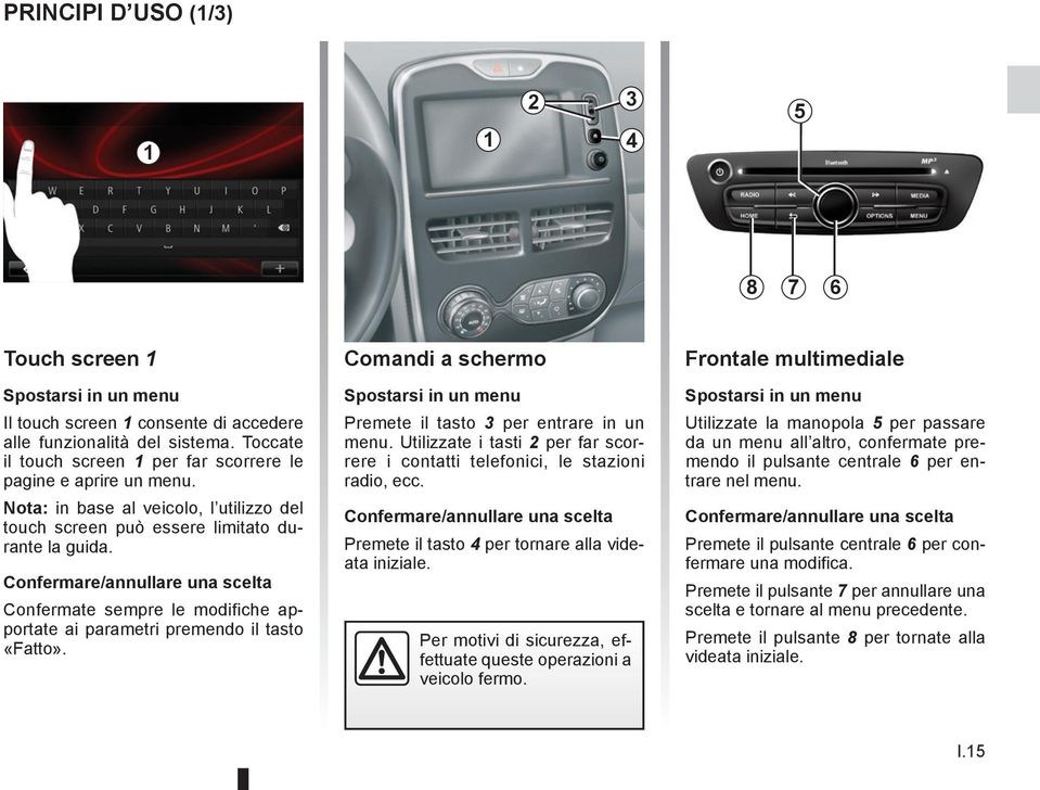 Confermare/annullare una scelta Confermate sempre le modifiche apportate ai parametri premendo il tasto «Fatto». Comandi a schermo Spostarsi in un menu Premete il tasto 3 per entrare in un menu.