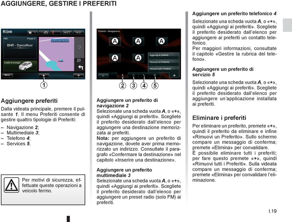 Preferiti - Navigazione A A A A A 2 3 4 5 Aggiungi ai preferiti Rimuovi un Preferito Rimuovi tutti i Preferiti Aggiungere un preferito di navigazione 2 Selezionate una scheda vuota A, o «+», quindi