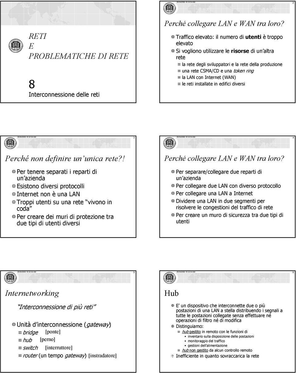 LAN con Internet (WAN) le reti installate in edifici diversi 26/04/2005 10:32:54 AM 3 26/04/2005 10:32:54 AM 4 Perché non definire un unica rete?