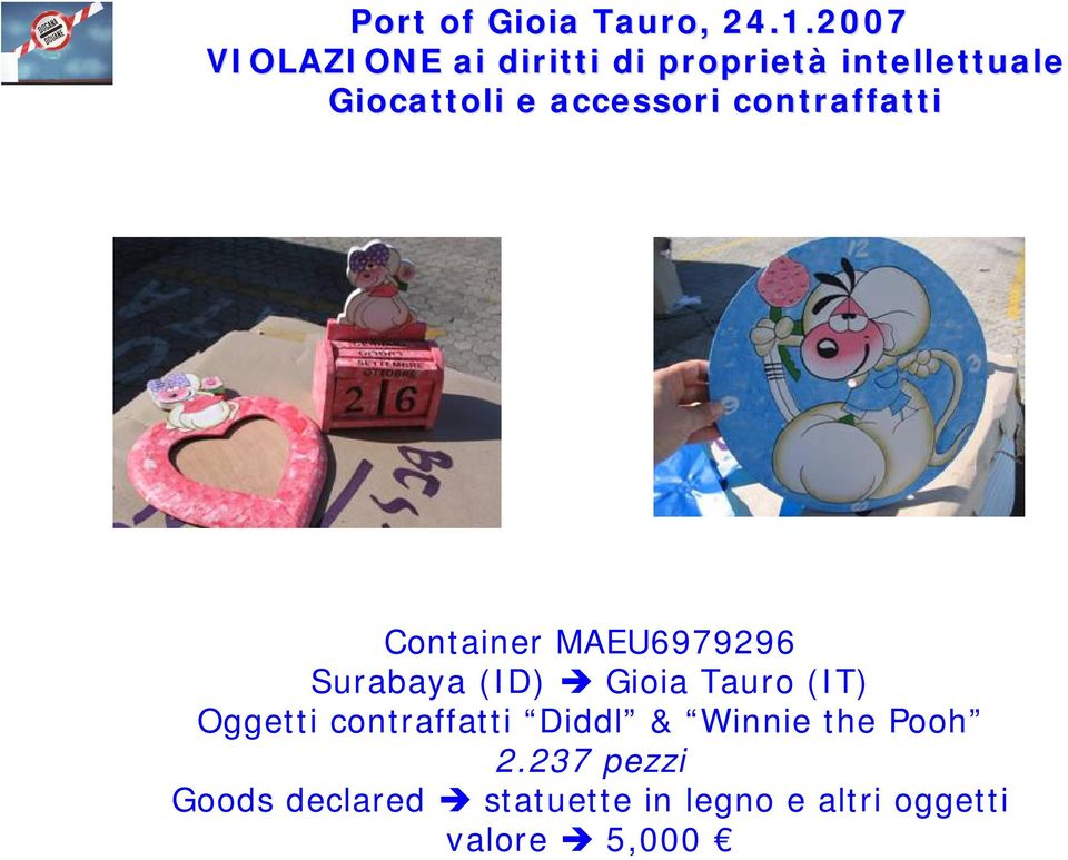 accessori contraffatti Container MAEU6979296 Surabaya (ID) Gioia Tauro