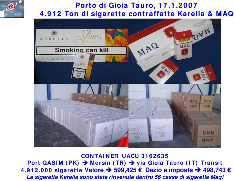 3162635 Port QASIM (PK) Mersin (TR) via Gioia Tauro (IT) Transit 4.912.
